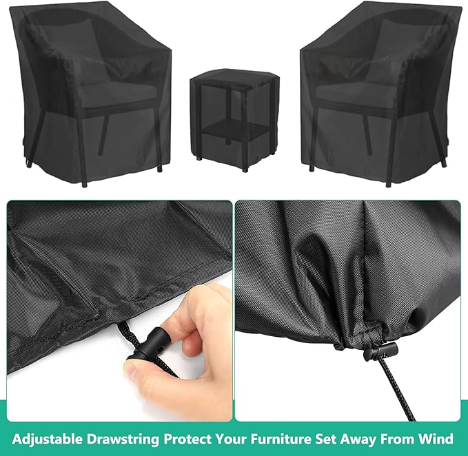 Gasadar Outdoor Furniture Cover Waterproof,3 Piece Patio Furniture Set Cover for Outside Chairs and Coffee Table,Windproof,Black