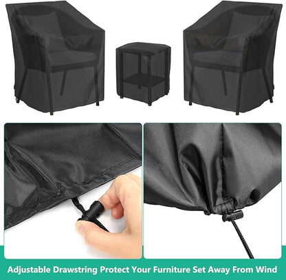Gasadar Outdoor Furniture Cover Waterproof,3 Piece Patio Furniture Set Cover for Outside Chairs and Coffee Table,Windproof,Black