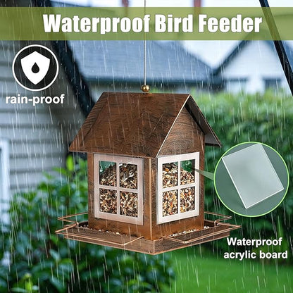 Bird Feeders, Heavy Duty Metal Bird Feeder for Outdoors Hanging, Weatherproof Large Capacity Wild Birdfeeder for Outside Garden Yard, Country House Shape