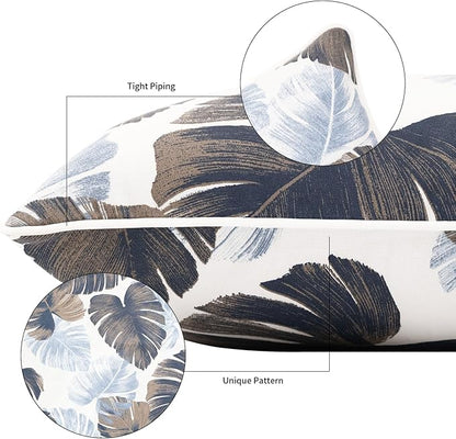 2 Pack Outdoor Throw Pillows 21x15 Inch Water-Resistant Decorative Pillow Cushions with Insert for Patio Garden Porch, Blue Leaves