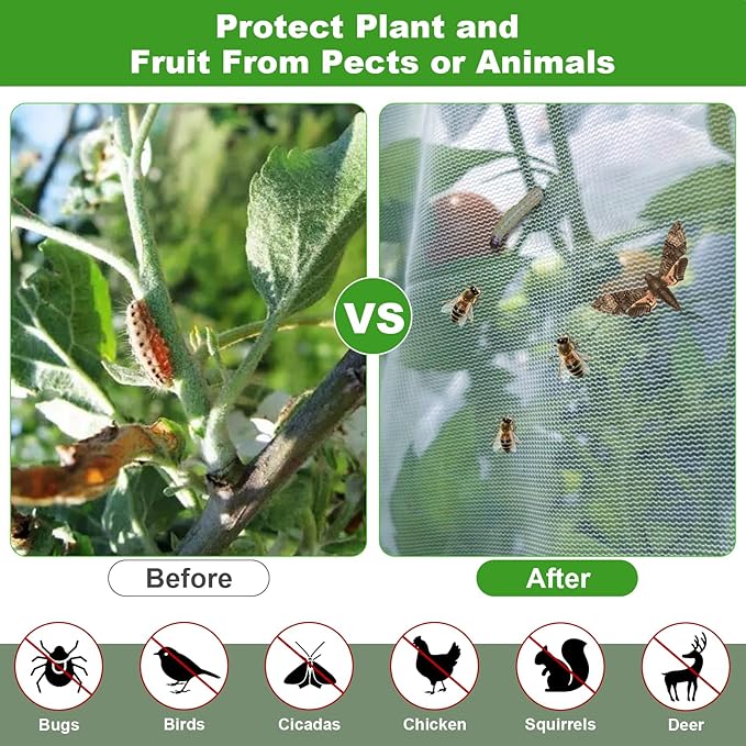 4 Pack Garden Plant Netting, 3.3Ft x 2.7Ft Garden Netting Pest Barrier Mesh Covers Bags with Drawstring Insect Bird Cover Netting Plant Protection Covers for Vegetables Bushes Fruits Tree