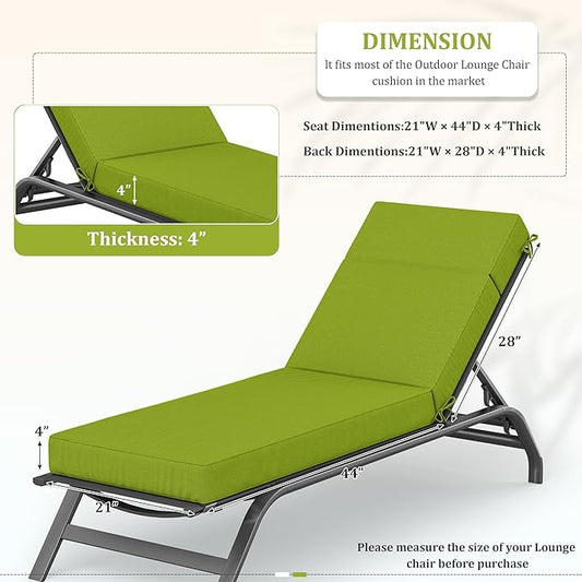 Chaise Lounge Cushions Outdoor, 72" L X 21" W X 4" D Lounge Chair Cushions for Outdoor Furniture, High-Density Foam Outdoor Chaise Cushion-Waterproof Fade-Resistant ThickPatio lounge chair cushion