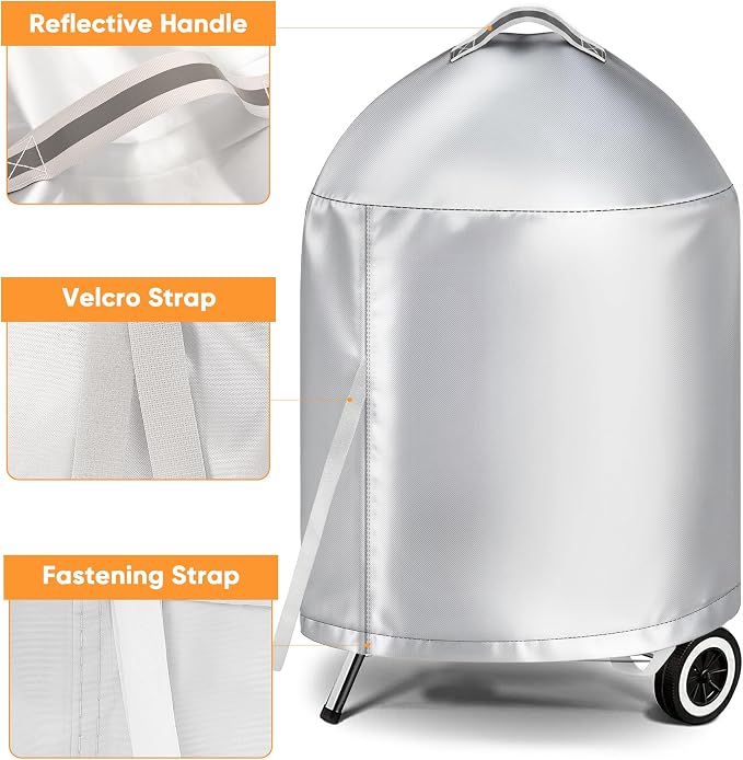 iCOVER Grill Cover for Weber 22 Inch Charcoal Kettle- Heavy Duty Waterproof BBQ Cover for Weber Char-Broil 22 Inch Charcoal Kettle Grills, Silver