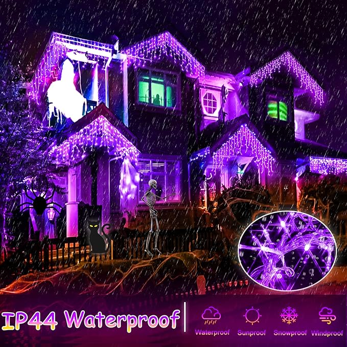 640 LED Icicle Lights for Outside 66ft Purple Christmas Lights Outdoor 8 Modes with 120 Drops Waterproof Christmas Icicle Light Plug in for Indoor House Party Holiday Decorations