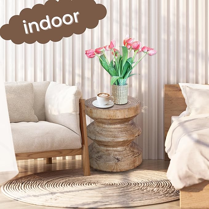 Afterglow Terrafab Material Outdoor Round Side Table, Natural Decorative Garden Stools, Unique End Table for Living Room Bedroom Patio Home Decor