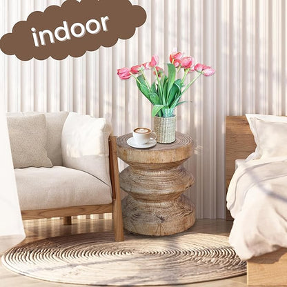 Afterglow Terrafab Material Outdoor Round Side Table, Natural Decorative Garden Stools, Unique End Table for Living Room Bedroom Patio Home Decor