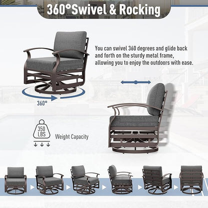 Kurapika 3 Pieces Patio Furniture Set, Outdoor Aluminum Swivel Gliders Rocker, Patio Bistro Set Rocking Chair with Thickened Cushions and Tempered Glass Side Table for Porch Garden Deck (Black)