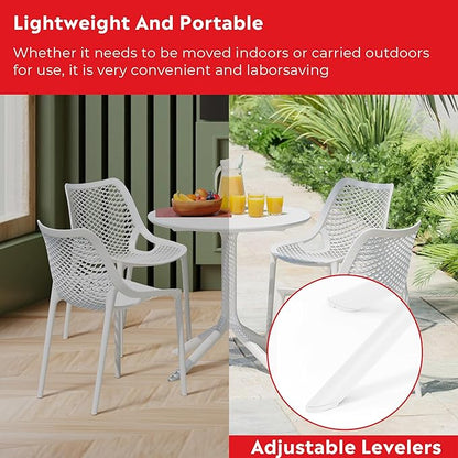 Costaelm Dining Table for 4 with Chair, HDPE Patio Round Dining Table and Stackable Chair, Outdoor Patio Furniture All Weather for Backyard Porch Poolside, White