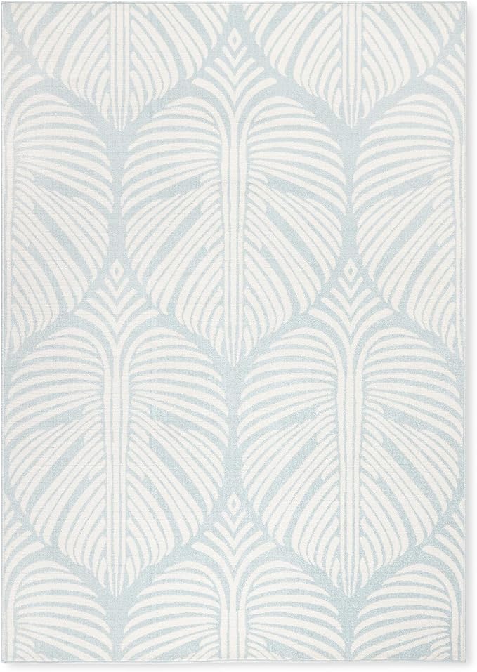 Tommy Bahama Lanai Palm Leaves Indoor Outdoor Area Rug, Leaf Tropical Design, UV Fade Resistant, Blue/Ivory, 5'2"x7'2"
