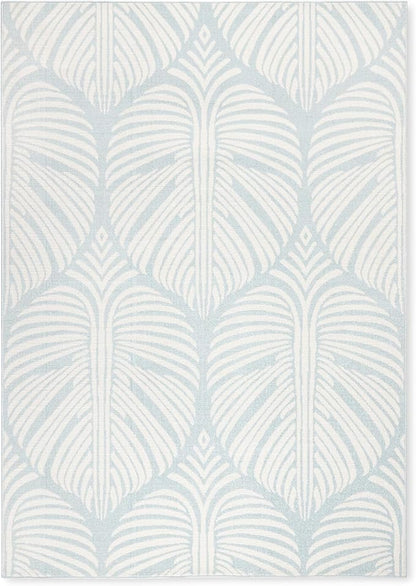 Tommy Bahama Lanai Palm Leaves Indoor Outdoor Area Rug, Leaf Tropical Design, UV Fade Resistant, Blue/Ivory, 5'2"x7'2"
