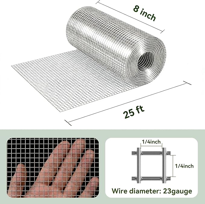 Amagabeli Hardware Cloth 8 inch x 25 ft 1/4 Inch Galvanized Wire Mesh Small Animal Barrier for Foundation Vents Fence Gaps Shed Bottom Chicken Coop Repair Rustproof Critter Blocker Screen DIY Craft