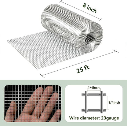 Amagabeli Hardware Cloth 8 inch x 25 ft 1/4 Inch Galvanized Wire Mesh Small Animal Barrier for Foundation Vents Fence Gaps Shed Bottom Chicken Coop Repair Rustproof Critter Blocker Screen DIY Craft