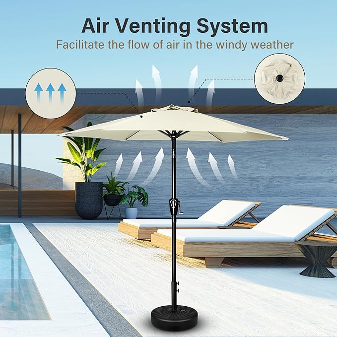 Simple Deluxe 7.5ft Patio Umbrella Outdoor Table Market Yard Umbrella with Push Button Tilt/Crank, 6 Sturdy Ribs for Garden, Deck, Backyard, Pool, Creamy White