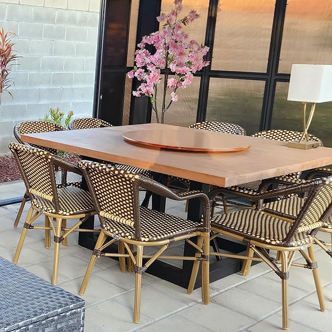 PURPLE LEAF Outdoor Dining Chair Set of 4 Hand-Woven Wicker Armchair for Garden Porch Bamboo Print Finish Patio Chairs Brown French Bistro Chairs