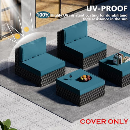 9 Piece Outdoor Patio Waterproof Cushion Covers, Fits 4-Seat Wicker Rattan Sectional Couch Chair Furniture Cover Replacement Set - Fade-Resistant Patio Cushion Covers with Zipper