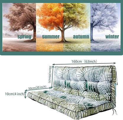 Replacement Cushions for Swing, Swing Cushions 3 Seater Replacement, Waterproof Thicken Washable Pad Cushion for Outdoor Indoor Furniture Swing Patio (Bamboo Leaf, 40x63 inch)