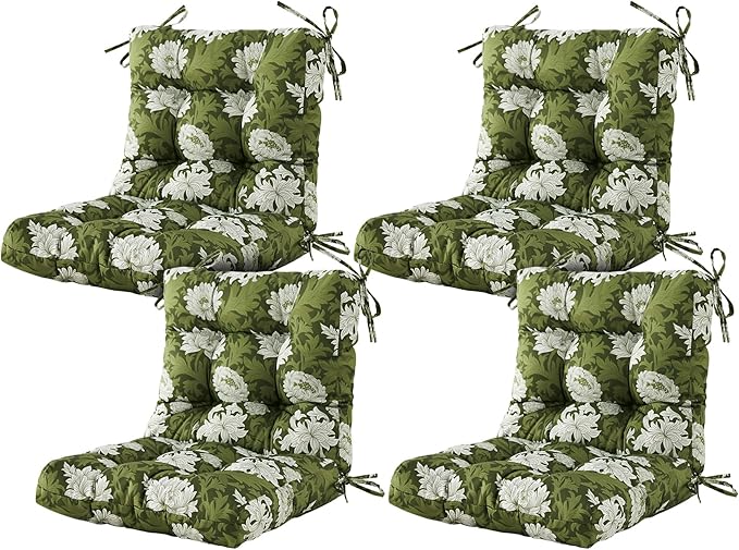ARTPLAN Seat/Back Outdoor Chair Cushion,Set of 4 Patio Chair Cushion with Tie,Tufted Replacement for Patio Furniture,40x20x4 Inches,4 Count,Floral