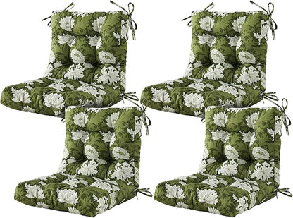 ARTPLAN Seat/Back Outdoor Chair Cushion,Set of 4 Patio Chair Cushion with Tie,Tufted Replacement for Patio Furniture,40x20x4 Inches,4 Count,Floral