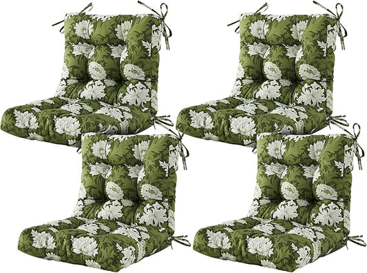 ARTPLAN Seat/Back Outdoor Chair Cushion,Set of 4 Patio Chair Cushion with Tie,Tufted Replacement for Patio Furniture,40x20x4 Inches,4 Count,Floral
