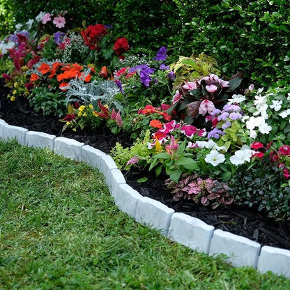 EasyFlex No-Dig Landscape Edging with Anchoring Spikes, 2.7 in. Tall Decorative Stone-Look Garden Border, 60 Foot Kit, Light Gray
