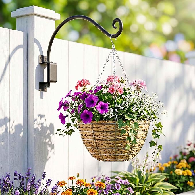 Qiang Ni Plant Hanger Outdoor: 22 Inch Bird Feeder Bracket for Garden Patio Decor - Swivel Adjustable Wall Mount Plant Hook for Hanging Flower Baskets