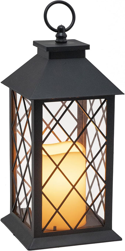 YAKii 13" Decorative Candle Lantern with LED Flameless Candle and Timer, Plastic LED Candle & Holder, Indoor & Outdoor Hanging Lights Thanksgiving &Christmas Day Decorations (Black)