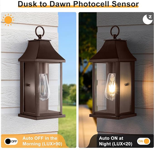 Dusk to Dawn Outdoor Wall Lights, Oil Rubbed Bronze Outdoor Light Fixtures, 15" Exterior Wall Sconce Lights, Waterproof Outside Lantern Lamp for Porch, Front Door, Garage