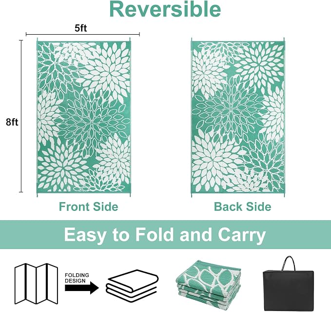 Anidaroel Outdoor Rugs 5x8ft for Patios Clearance Waterproof, Reversible Tropical Plastic Straw Camping Mat Outside Rug, Large Outdoor Area Rug for RV, Porch, Deck, Balcony, Picnic(5'x8')