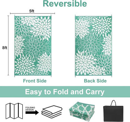 Anidaroel Outdoor Rugs 5x8ft for Patios Clearance Waterproof, Reversible Tropical Plastic Straw Camping Mat Outside Rug, Large Outdoor Area Rug for RV, Porch, Deck, Balcony, Picnic(5'x8')
