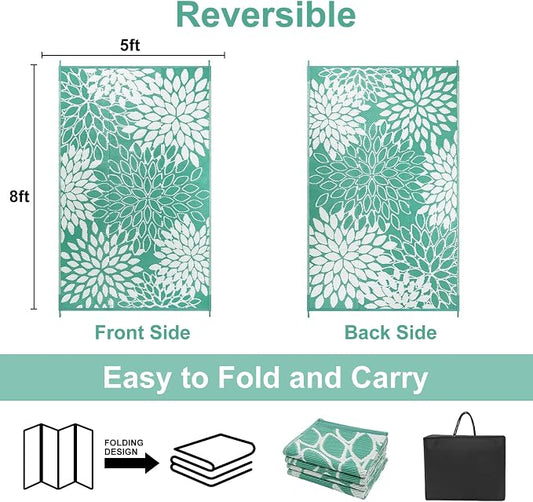 Anidaroel Outdoor Rugs 5x8ft for Patios Clearance Waterproof, Reversible Tropical Plastic Straw Camping Mat Outside Rug, Large Outdoor Area Rug for RV, Porch, Deck, Balcony, Picnic(5'x8')
