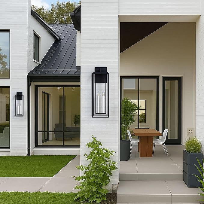 𝟐𝟔𝐈𝐍 Large Outdoor Wall Lights, Modern Exterior Lighting Fixtures with White E12 Base, Wall Mount Lantern Waterproof Outside Sconce for House Porch Patio Yard Front Door