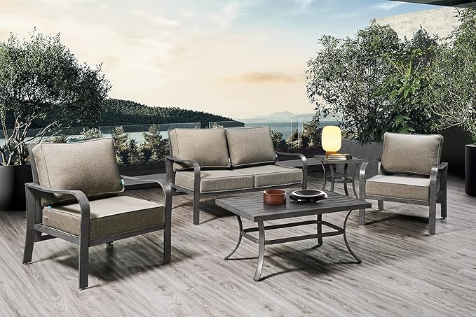 ARTPLAN Olefin 24x24 Deep Seat Patio Cushions for Outdoor Furniture,Extra 6 inch Thick,Back 18"x24",Removable,Replacement,Solid/Floral,Outdoor/Indoor,Khaki