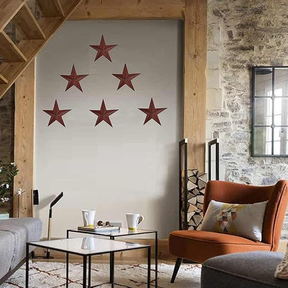 JoyEvy 6"（6pieces Red Black Barn Star Texas Stars Art-Metal Stars for Outside Rustic Vintage Western Wall Decor Country Home Farmhouse Wall Decorations