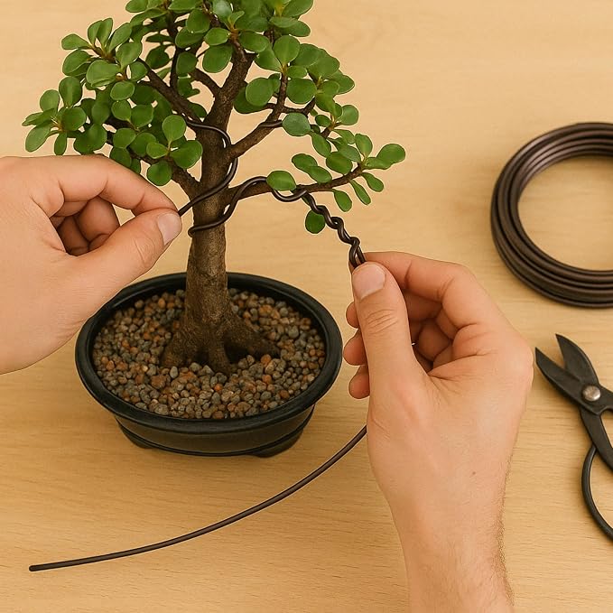 Mini Jade Live Bonsai Tree Set –Dwarf Succulent in a Glazed Pot, Bonsai Starter Kit with Fertilizer, Figurine & Tools, Japanese Humidity Tray with River Rocks