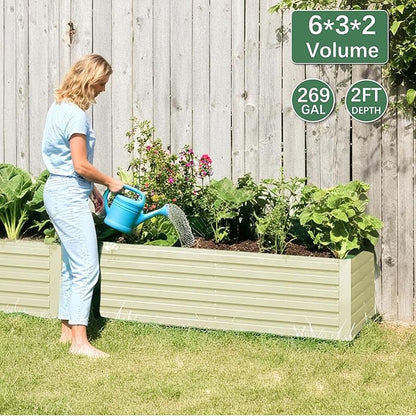 FOOWIN 4pcs 6x3x2ft Galvanized Raised Garden Bed, Planter Raised Garden Boxes Outdoor, Large Metal Raised Beds for Gardening, Garden Bed for Vegetables, Flowers, Herb,269 Gallon Capacity, Cream Yellow