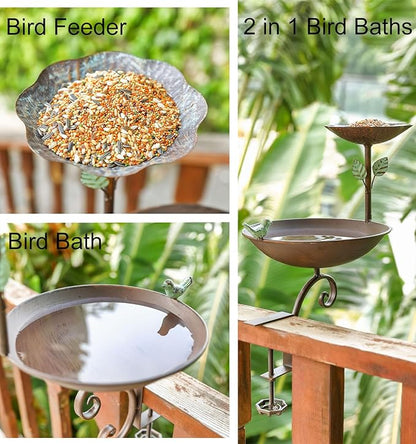 Bird Bath for Deck Railing, 2 in 1 Balcony Bird Feeder and Baths for Outdoors, Detachable Outdoor Birdbath with Heavy Duty Clamp, Weather Resistance Suitable for Garden Porch Backyard