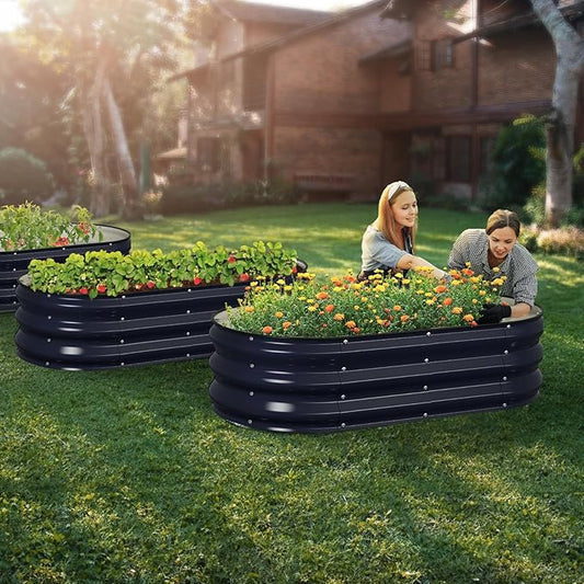 Winpull Raised Garden Bed Kit, 4x2x1 ft Galvanized Planter Box Outdoor with Safety Edging, Large Metal Raised Beds for Gardening Vegetables Flower Herb (Navy Blue)