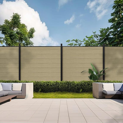 Mondaria Privacy Fence for Outside, 6Ft(W) Outdoor Privacy Panels with 7.6Ft In-ground Post, Wood Plastic Composite Fencing for Patio, Backyard, Garden and Swimming Pool (Ancient Wood with 1 Post)