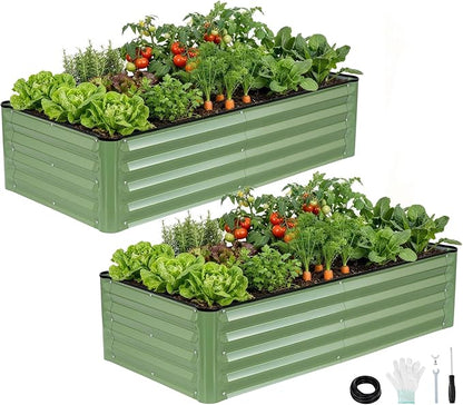 Galvanized Raised Garden Bed 2 Pack 4x2x1 Ft Patented Leak-Proof Planter Box Outdoor Metal Raised Garden Beds Kits for Veggies, Herbs & Flowers (Green)