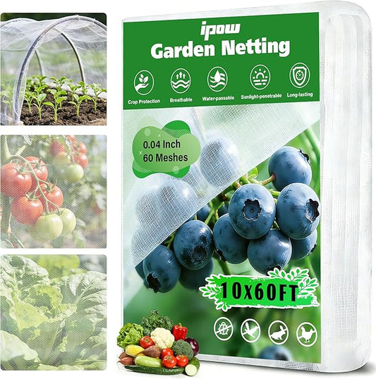10 X 60FT Garden Mesh Netting Ultra Fine Mesh Netting Pest Barrier for Raised Beds, Mosquito Insect Bug Bird Netting for Blueberry Bushes Strawberry Fruits Vegetables Flowers Plants Cover Protection