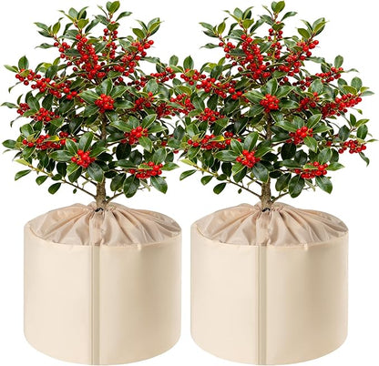 2 Pcs Plant Pot Covers for Winter, Insulated Potted Plant Covers Freeze Protection with Drawstring & Hook-and-Loop Closure, Flower Pot Protection Bag to Keep Outdoor Plant Warm, 25.6"x 27.5"