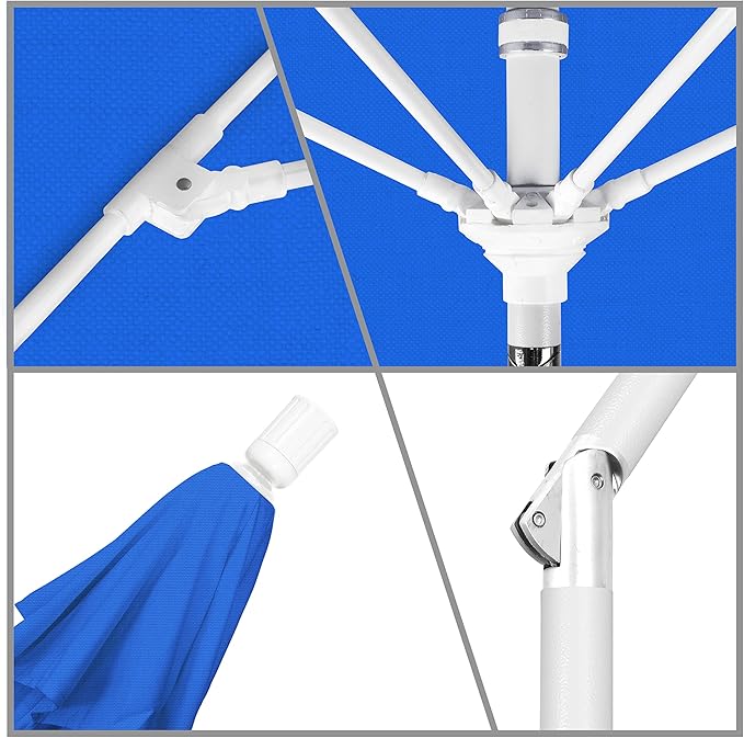 California Umbrella 11Ft Fiberglass Rib Patio Umbrella, Hand-Crank, Tilt-Collar, White Frame, Solution Dyed Royal Blue Fabric