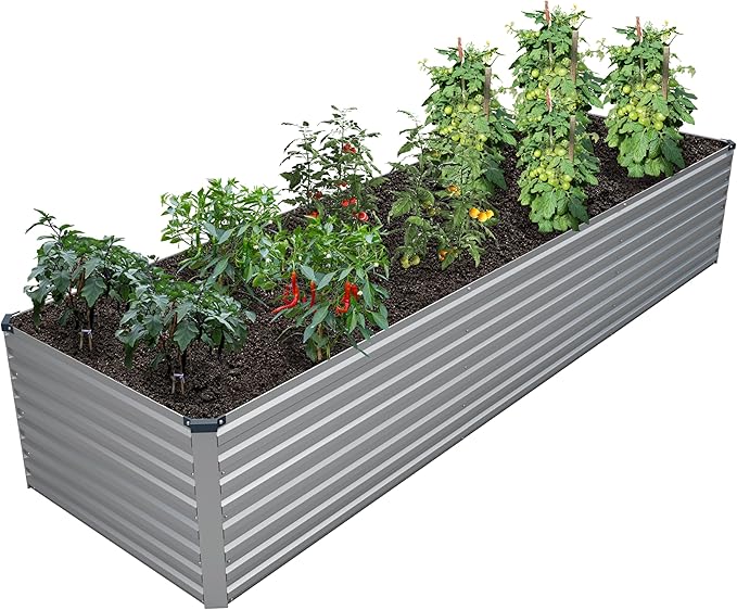 DIIYIV Galvanized Raised Garden Bed Kit Outdoor Patio,12x2x2ft Large Rectangular Metal Planter Boxes,Deep Root Box Planter for Gardening,Vegetables,Flowers,Herbs-Silver