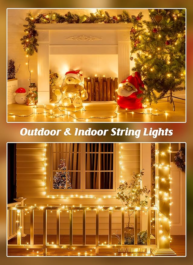 Brightown 4 Pack Solar Christmas Lights, Total 184FT 480 LED Solar String Lights Outdoor Waterproof Green Wire with 8 Modes, Solar Fairy Light for Garden Yard Patio Party Decors, Warm White