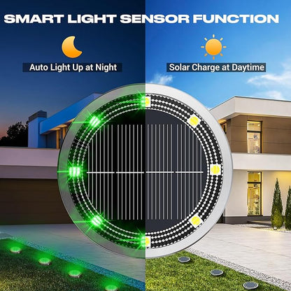 Peasur Mini Solar Ground Lights Outdoor, 2 Pack Flat Solar Powered Disc Lights, IP68 Waterproof, Anti-Rust, Landscape Lighting for Pathway Garden Yard Lawn Walkway Landscape Driveway, Green