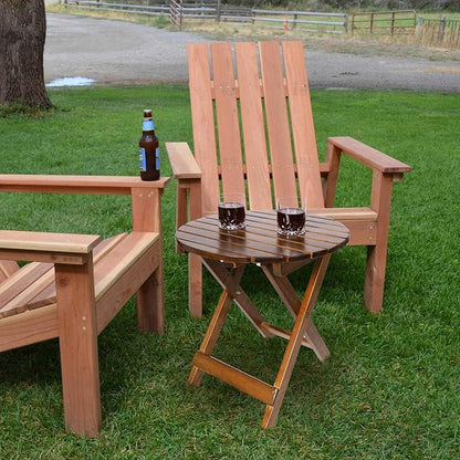 Outdoor Wooden Side Table, Folding Patio End Table, Small Round Furniture Table for Adirondack Chair, Balcony, Porch, Acacia Wood, No Assembly, Brown