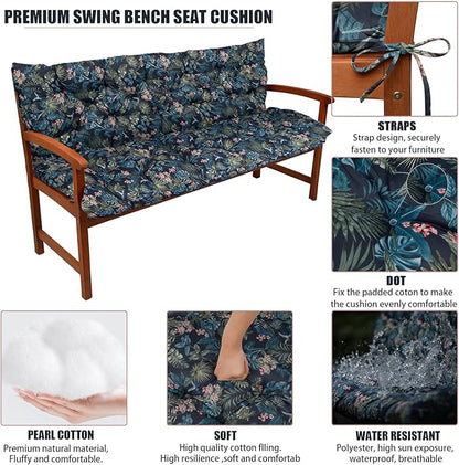 Swing Replacement Seat Cushions, 2-3 Seater Bench Cushions for Outdoor Furnitur with Backrest, Garden Recliner Seat Cushions Waterproof Sofa Pads (Leaves+Flower Pattern, 71x40in)