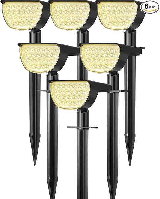GKGG Solar Lights Outdoor Waterproof IP65, Solar Powered 76 LED 3 Lighting Modes Solar Spot Lights Outdoor for Yard Garden Landscape Pathway (Warm White, 6 Pack)