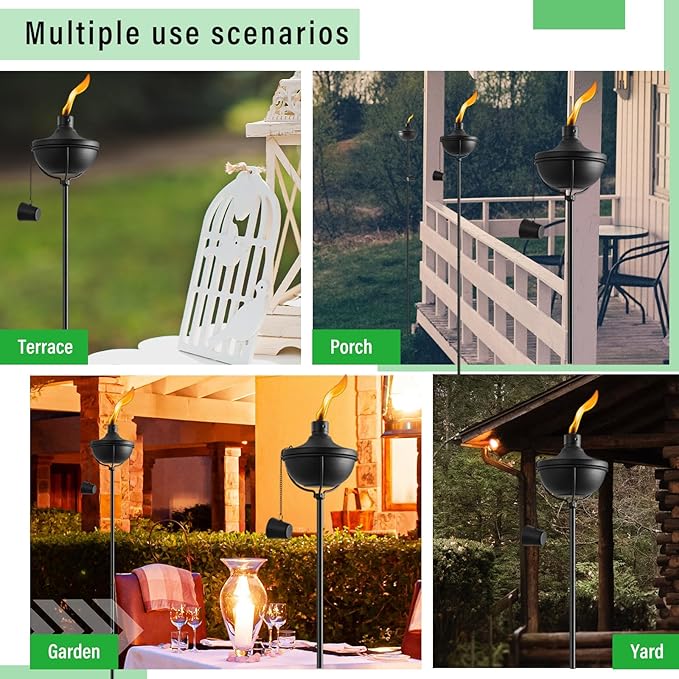 ZSZMFH 4 Pack Home Garden Torch, Large Capacity 23.5oz Outdoor Metal Torch Garden Décor,55-Inch Upgraded Citronella Torches with 3-Prong Grounded Stake, Table Top Torches for Party Patio Pathway