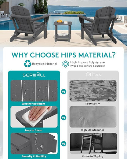 SERWALL Folding Adirondack Chair for Patio Garden Outdoors Fire Pit- (Folding Gray)